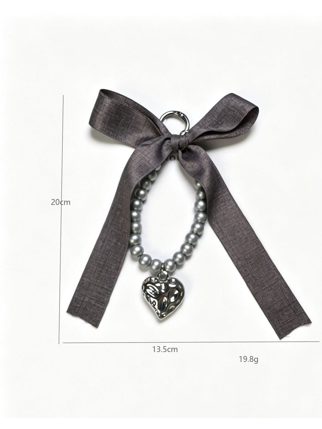 Keypus - Ribbon Bow Beaded Heart Pendant Bag Charm Keychain
