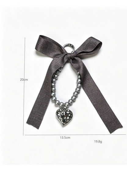 Keypus - Ribbon Bow Beaded Heart Pendant Bag Charm Keychain