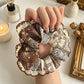 Gifty - Vintage Brown Print Lace Edge Scrunchie