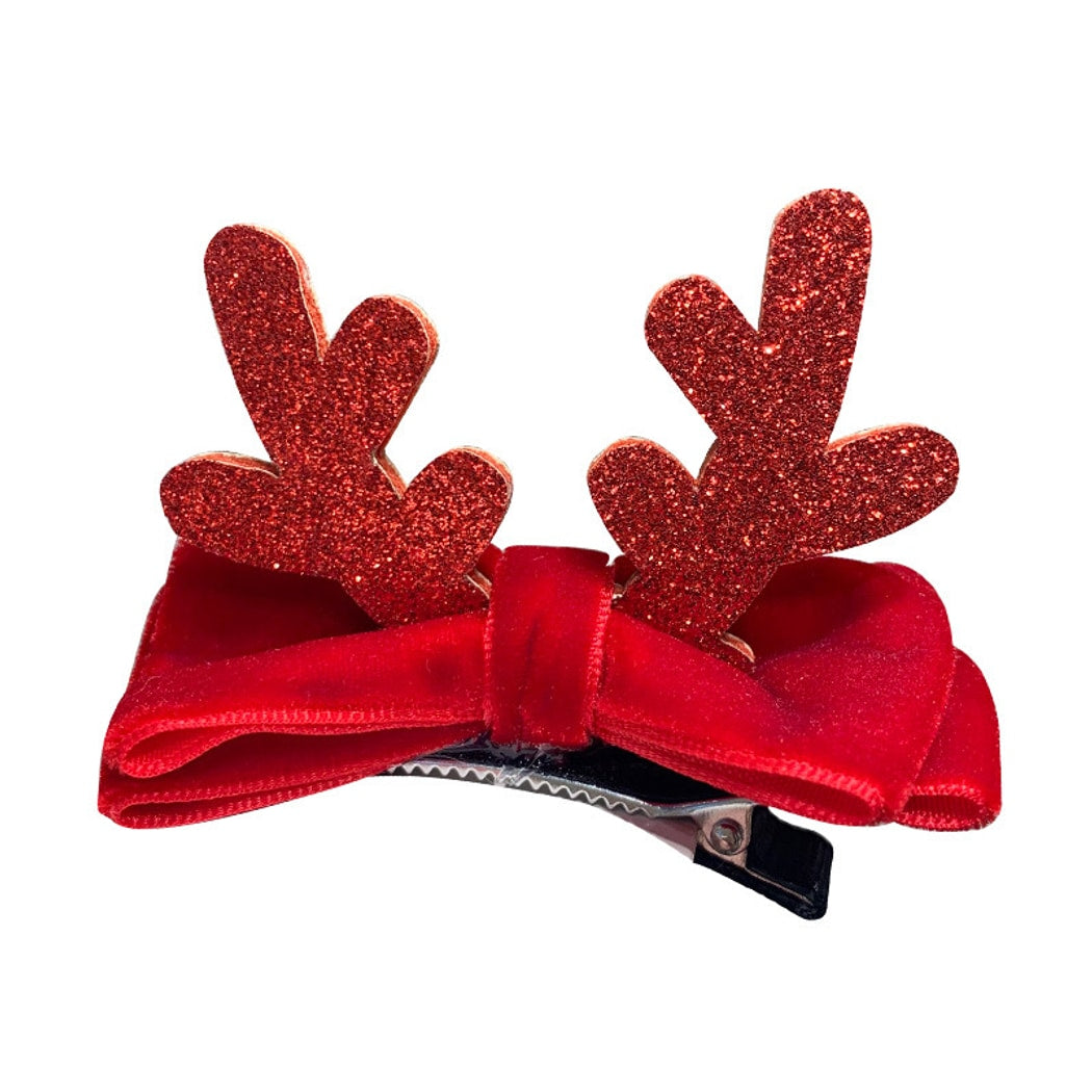 Beau - Christmas Deer Antler Glitter Bow Hair Clip