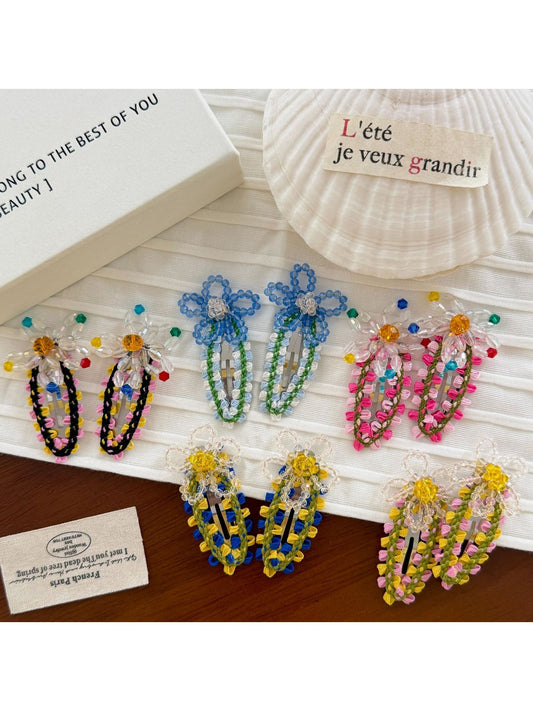 Beau - Floral Beaded Drop Shape Hair Clip