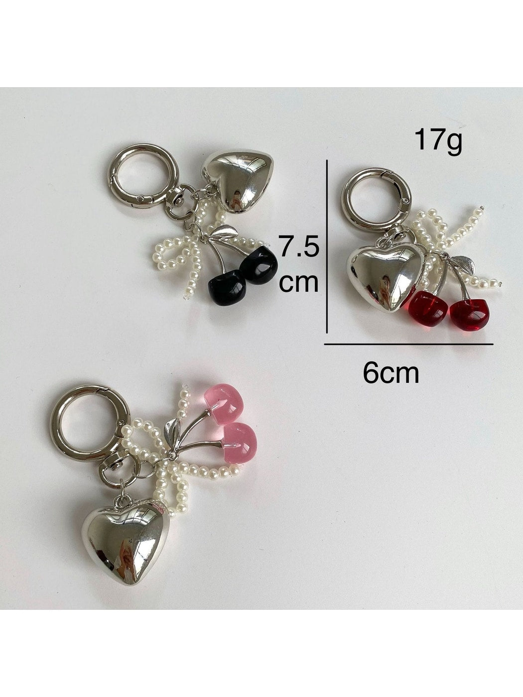 Keypus - Heart Cherry Bag Charm with Beaded Bow Keychain