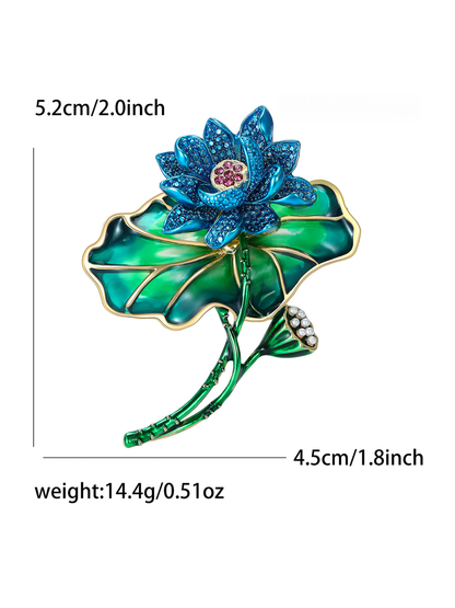 Brovia - Lotus Flower Rhinestone Alloy Brooch