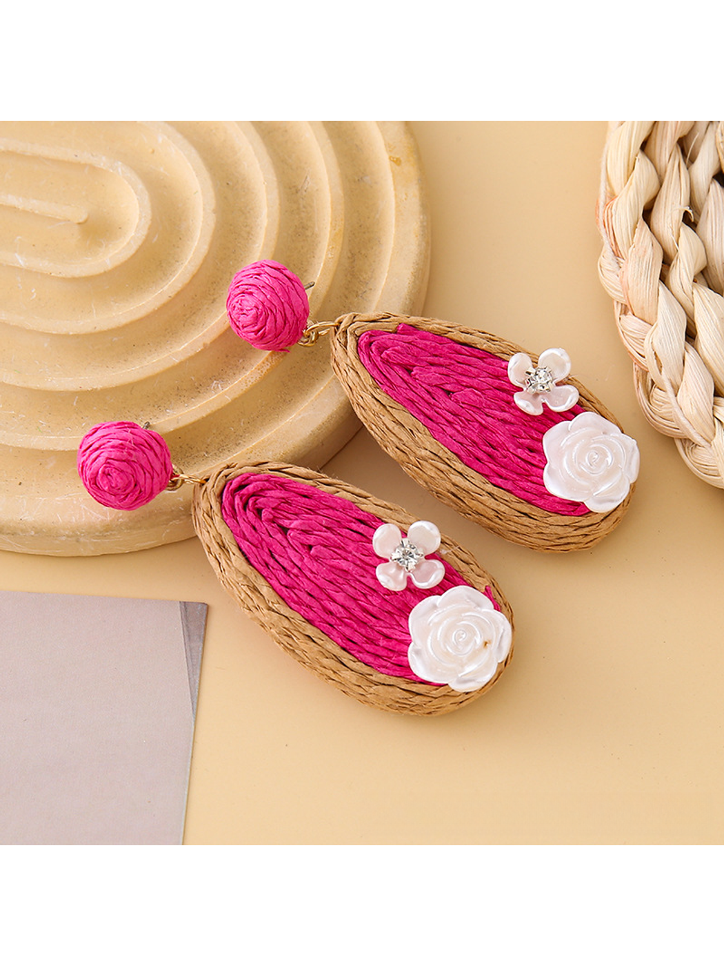 Earedge - Rose Detail Teardrop Dangle Earrings