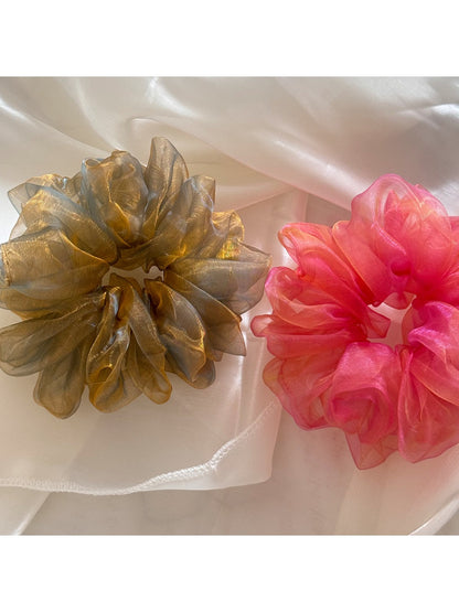 Gifty dreamy organza iridescent scrunchie on a white background
