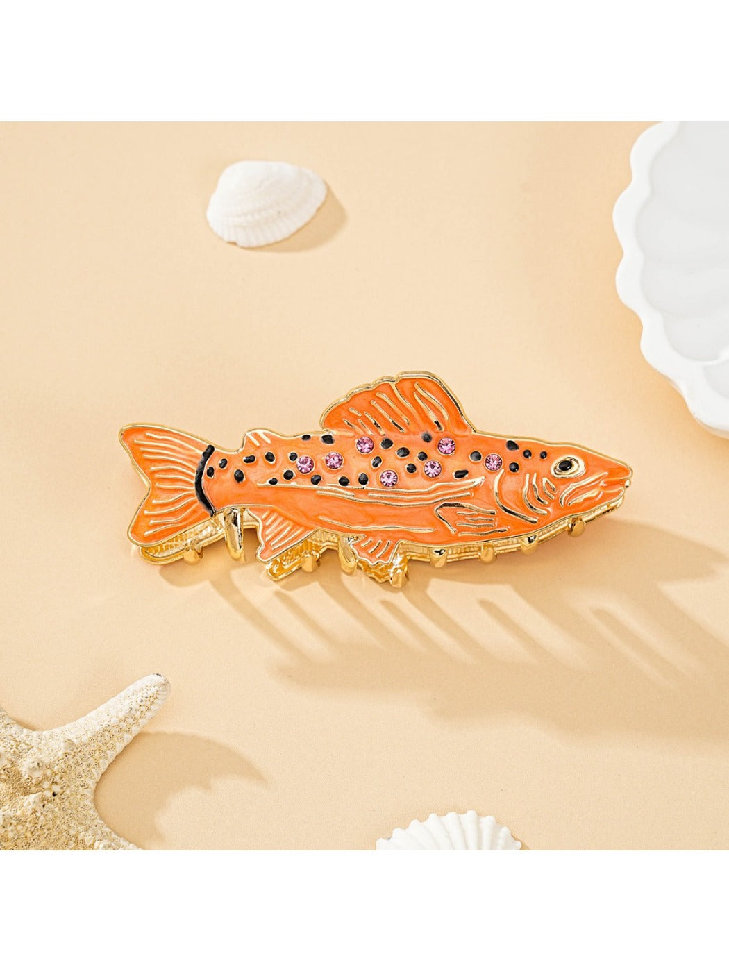 Beau personalized fish shaped hair clip displayed on white background