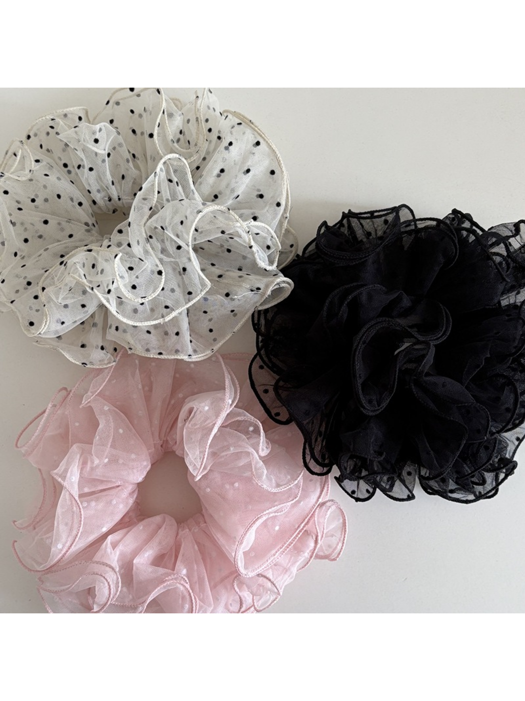 Gifty - Polka Dot Layered Mesh Hair Scrunchie