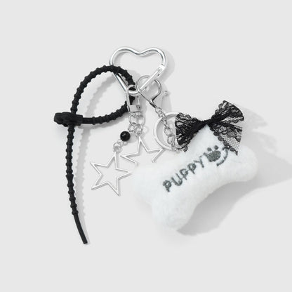 Keypus - Lace Bow Plush Bone Shape Keychain