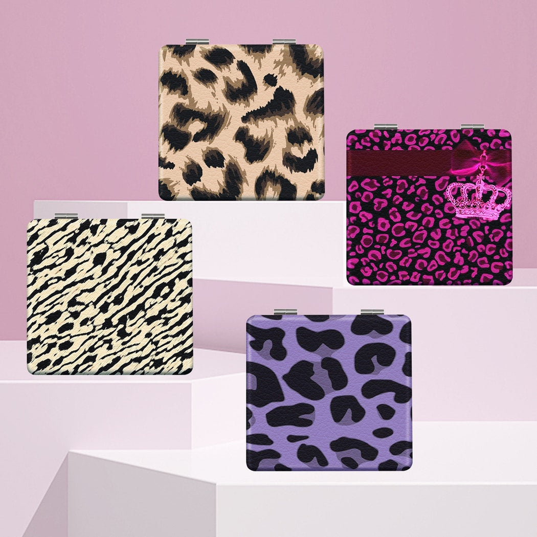 Mirroray - Leopard Print PU Foldable Makeup Mirror