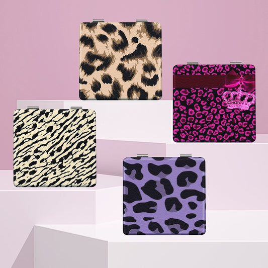 Mirroray - Leopard Print PU Foldable Makeup Mirror