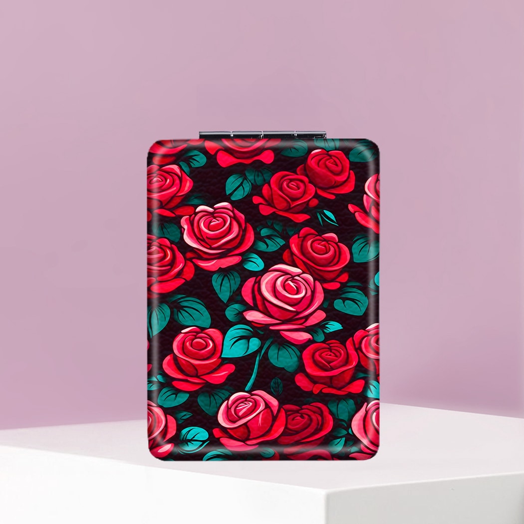 Mirroray - Rose Print Foldable Handheld Makeup Mirror
