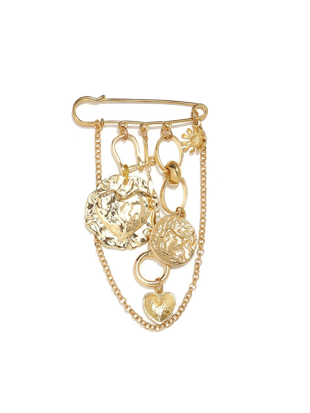 Brovia - Geometric Coin Heart Tassel Statement Brooch
