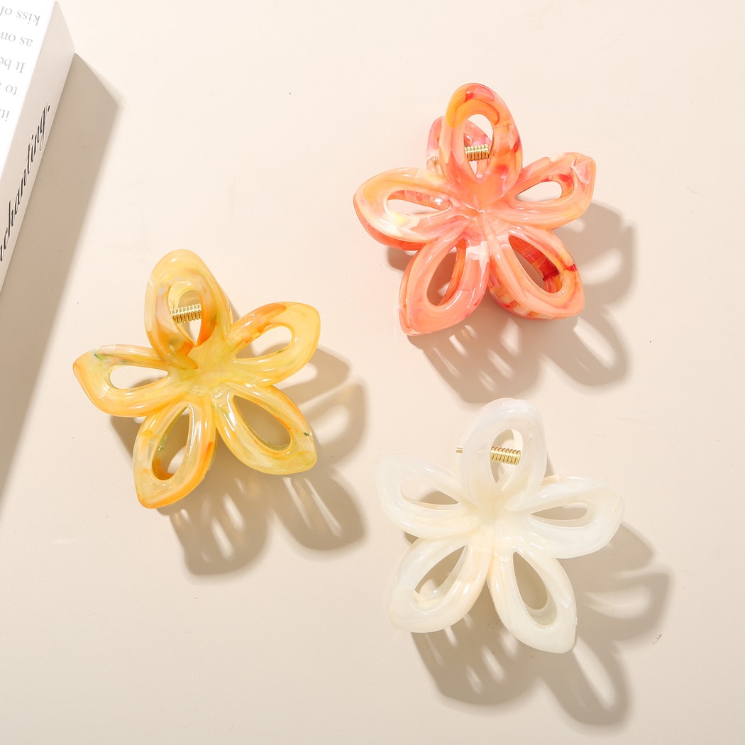 Beau - Marbled PS Alloy Flower Shape Women's Claw Clip