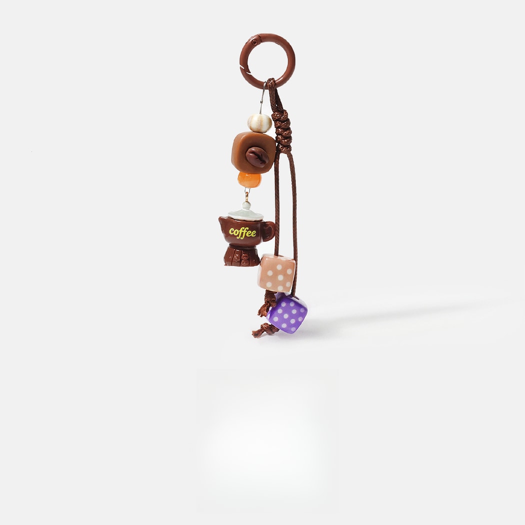 Keypus - Coffee Motif Dice Pendant Bag Charm Keychain