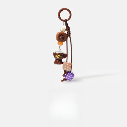 Keypus - Coffee Motif Dice Pendant Bag Charm Keychain