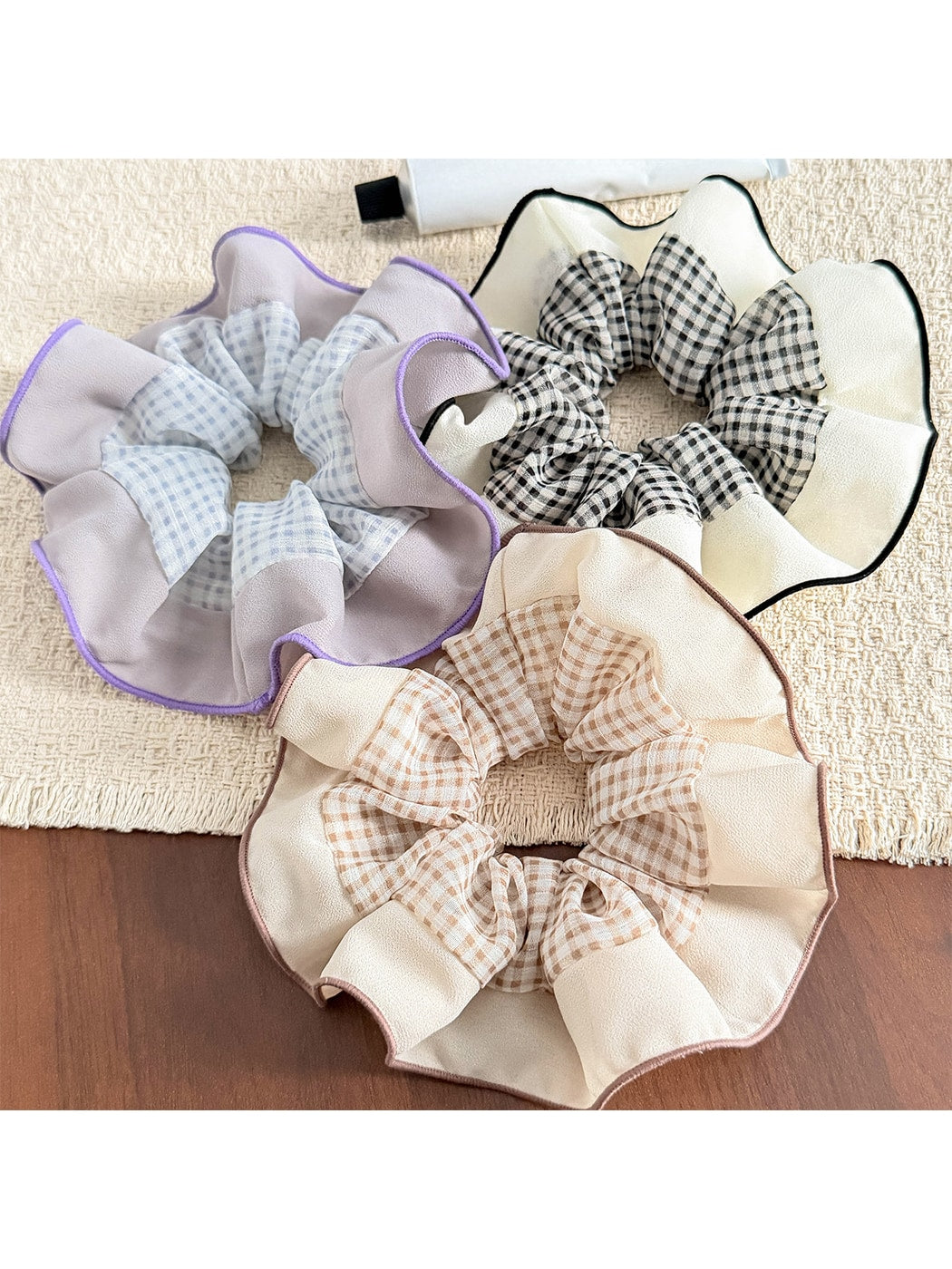 Gifty - Plaid Patchwork Mesh Ruffled Scrunchie