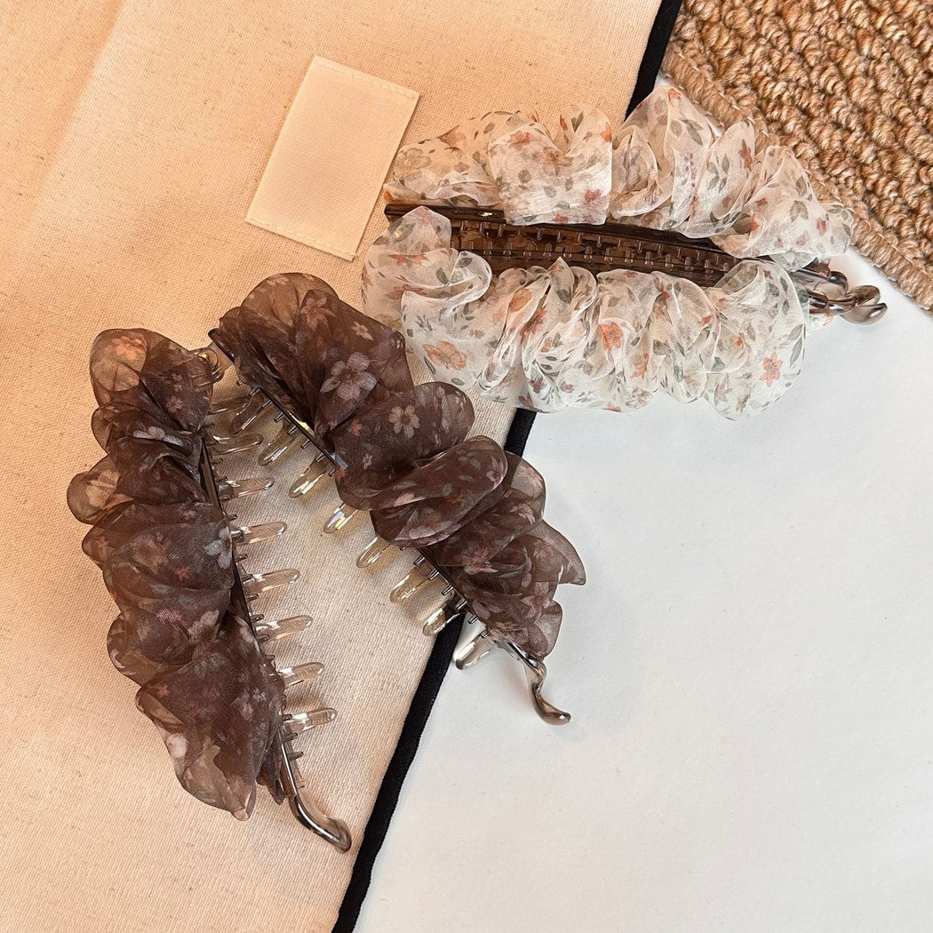 Beau - Ruched Floral Mesh Banana Clip