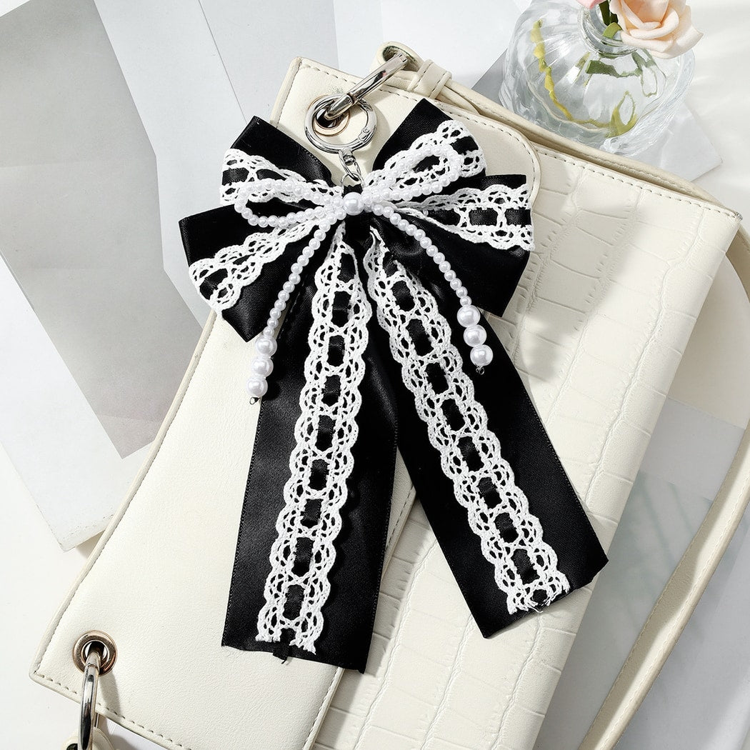 Keypus - Vintage Y2K Lace and Bead Bow Keychain