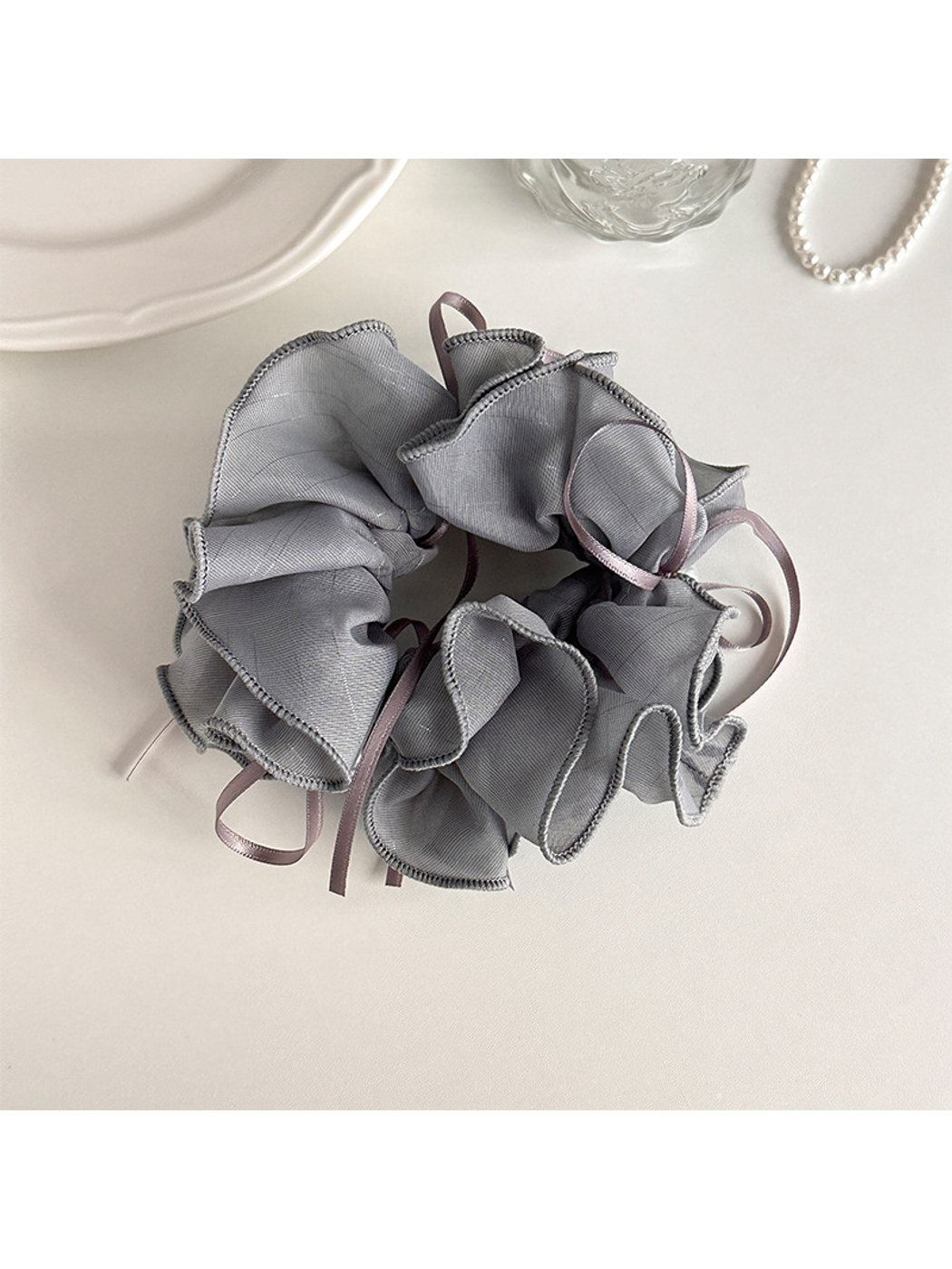 Gifty - Sweet Ruffled Bow Ribbon Ponytail Scrunchie