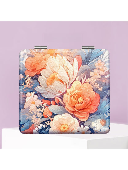Mirroray - Floral Print PU Folding Tabletop Mirror