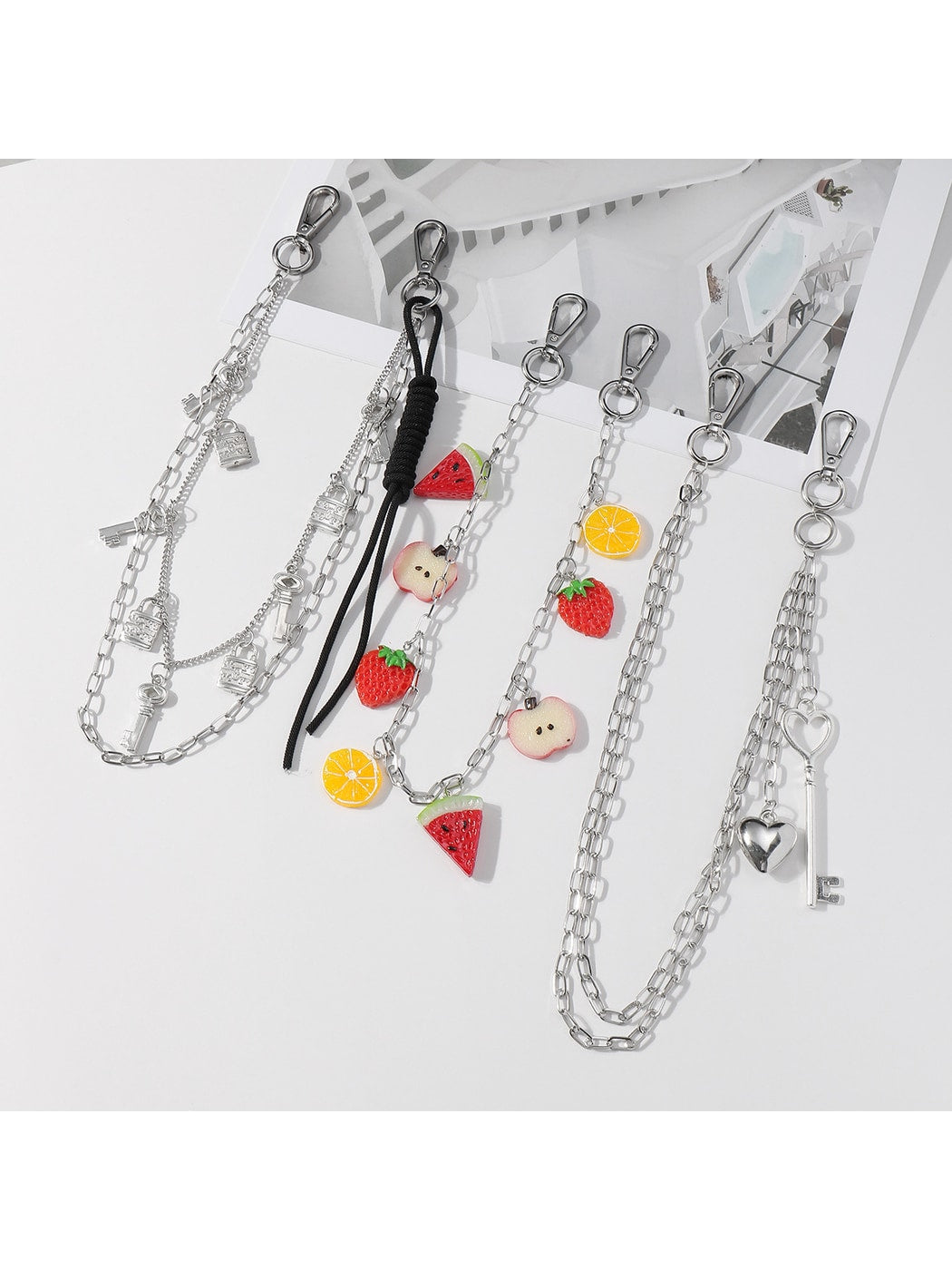 Keypus - Silver Tone Key and Lock Charm Chain Keychain