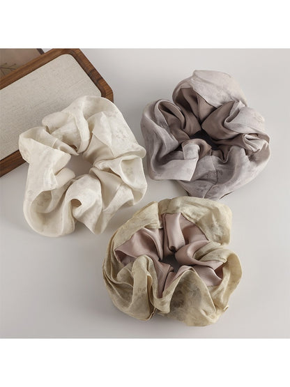 Gifty - Mesh Satin Jacquard Texture Patchwork Scrunchie