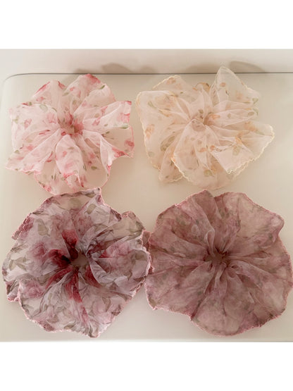 Gifty - Floral Organza Polyester Flower Scrunchie