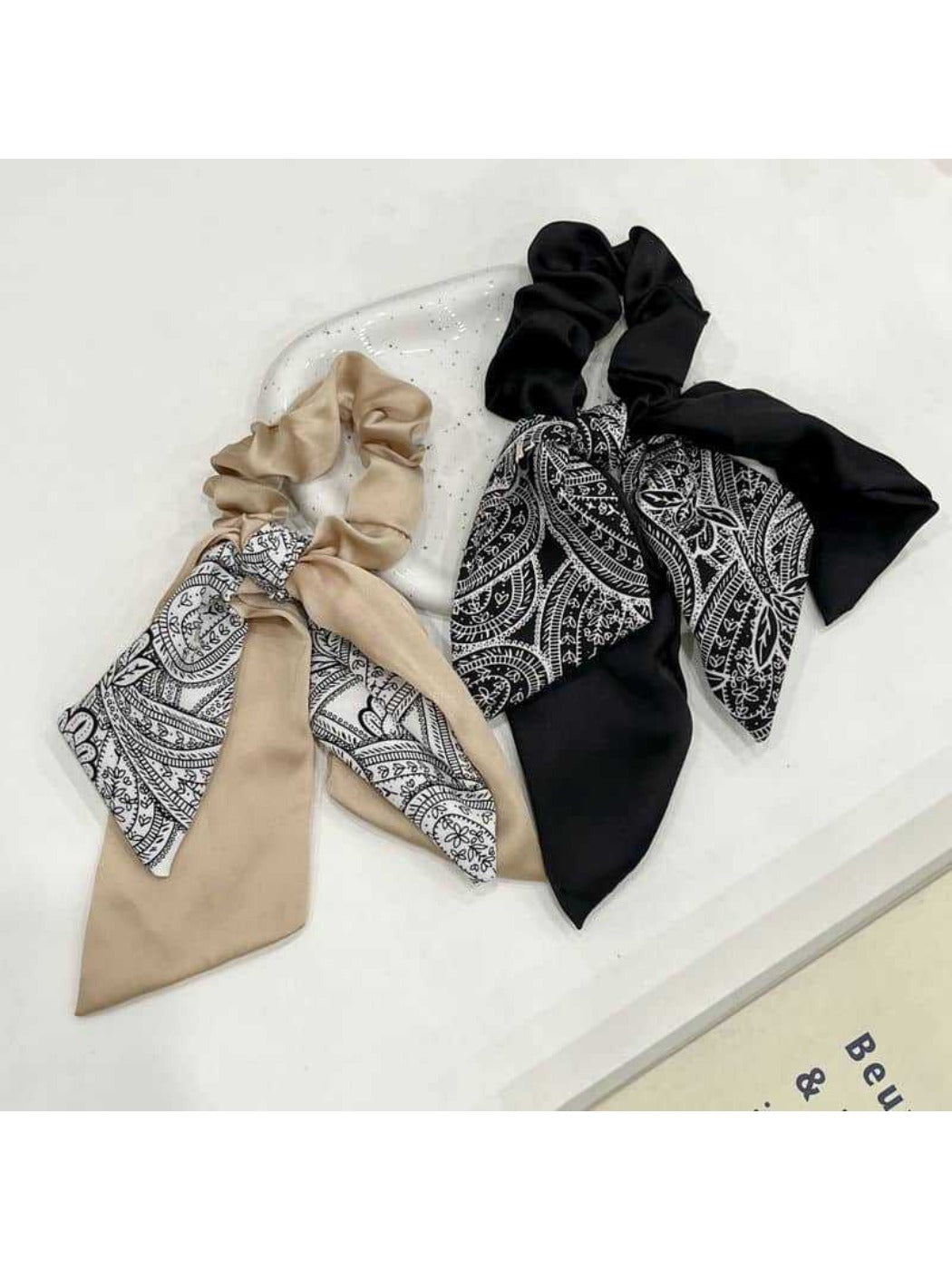 Gifty - Floral Bow Hair Scarf Ribbon Tie Elegant