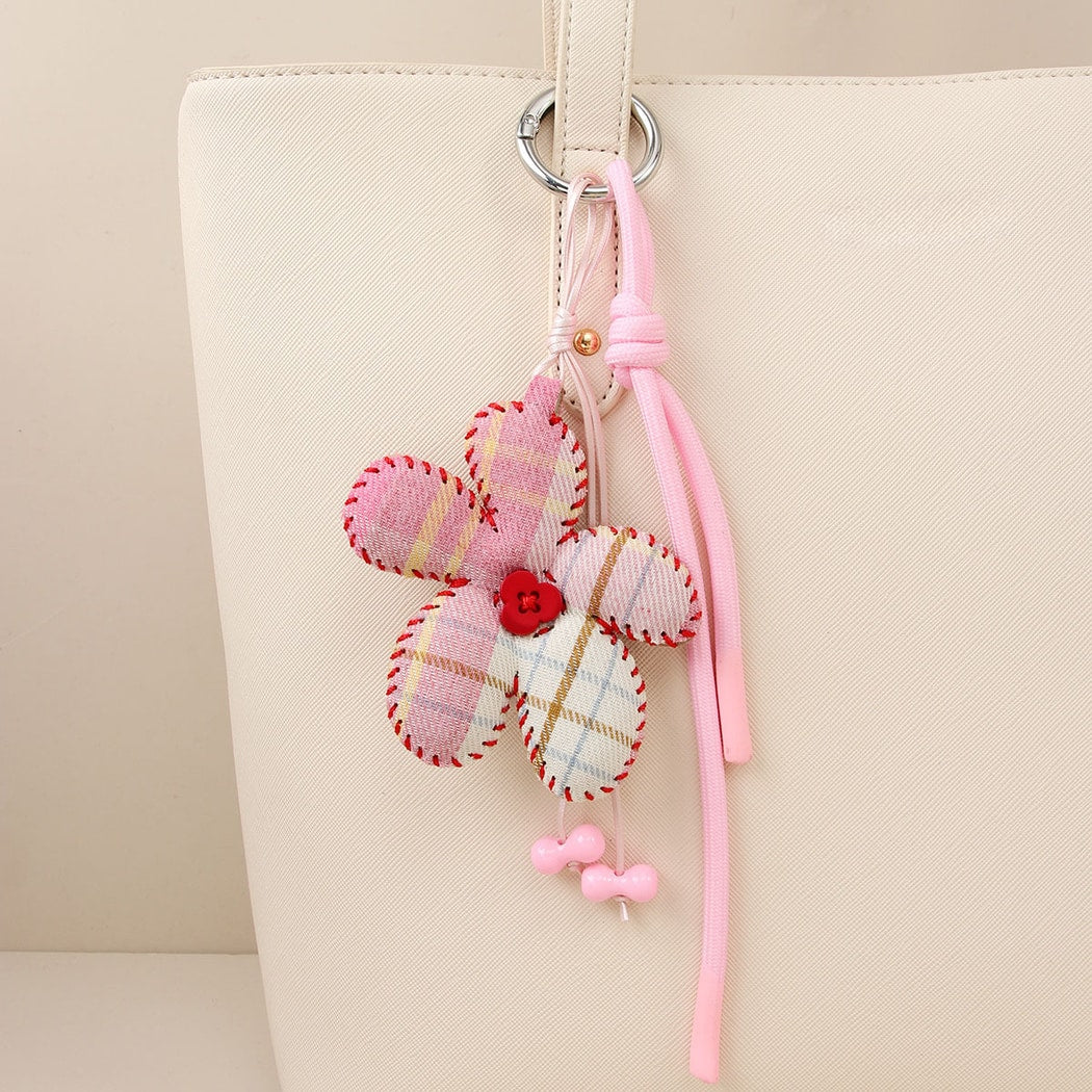 Keypus - Plaid Flower Fabric Bag Charm Keychain