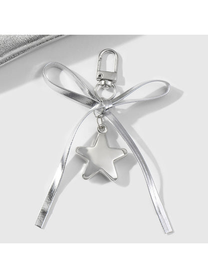 Keypus - Y2K Silver Bow Alloy and PU Bag Charm Keychain