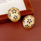 Earedge - Textured Oval Flower Alloy Stud Earrings