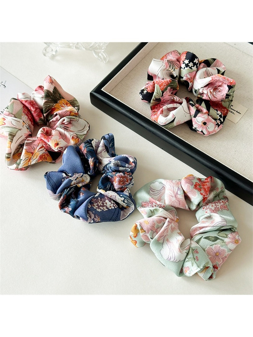 Gifty - Large Floral Satin Fabric Hair Scrunchie