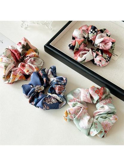 Gifty - Large Floral Satin Fabric Hair Scrunchie