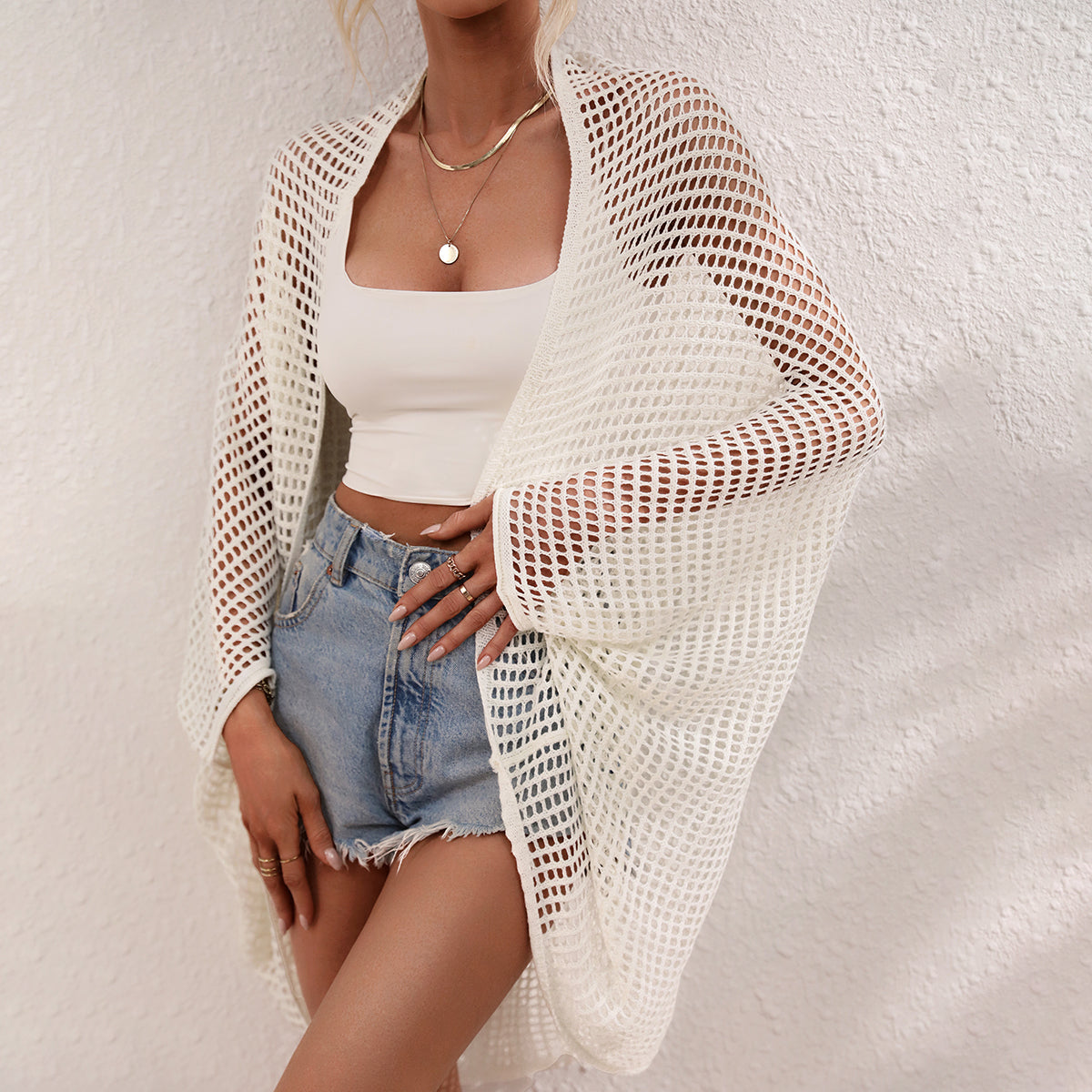 Crochet Knit Hollow-Out Long Cardigan