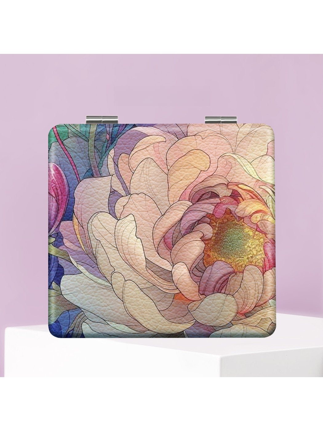 Mirroray - Floral Print PU Folding Tabletop Mirror