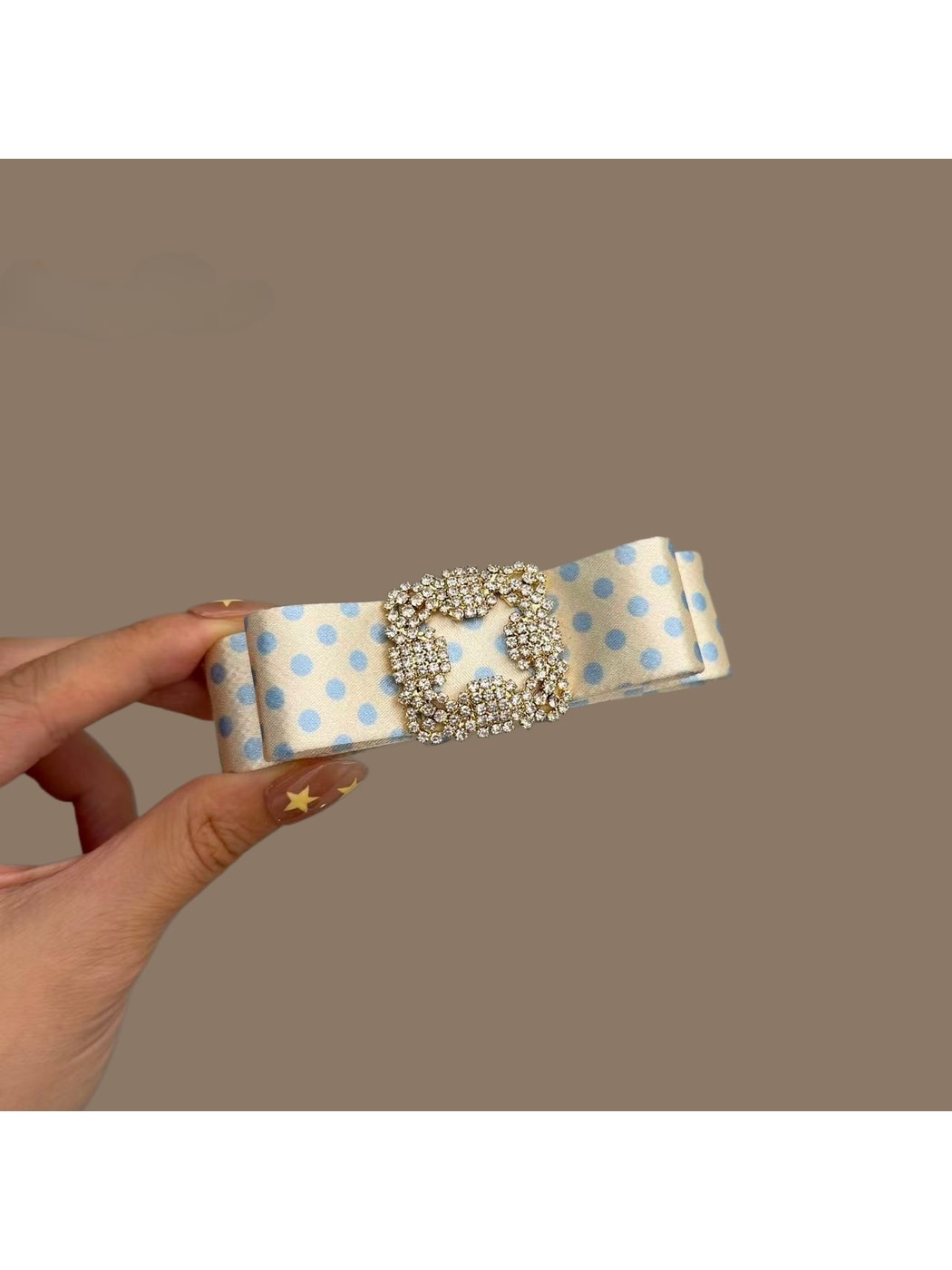 Beau - Polka Dot Rhinestone Bow Side Hair Clip