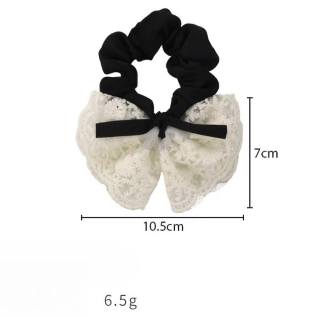 Gifty - White Lace Ribbon Bow Polyester Scrunchie