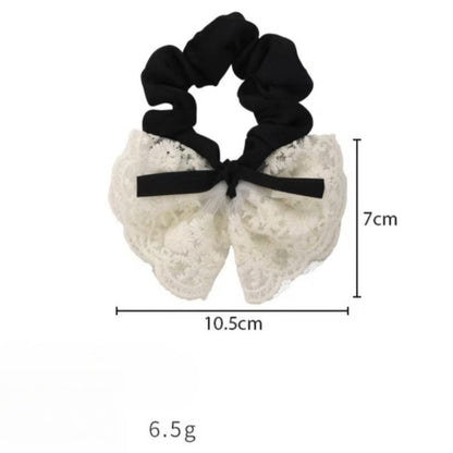 Gifty - White Lace Ribbon Bow Polyester Scrunchie