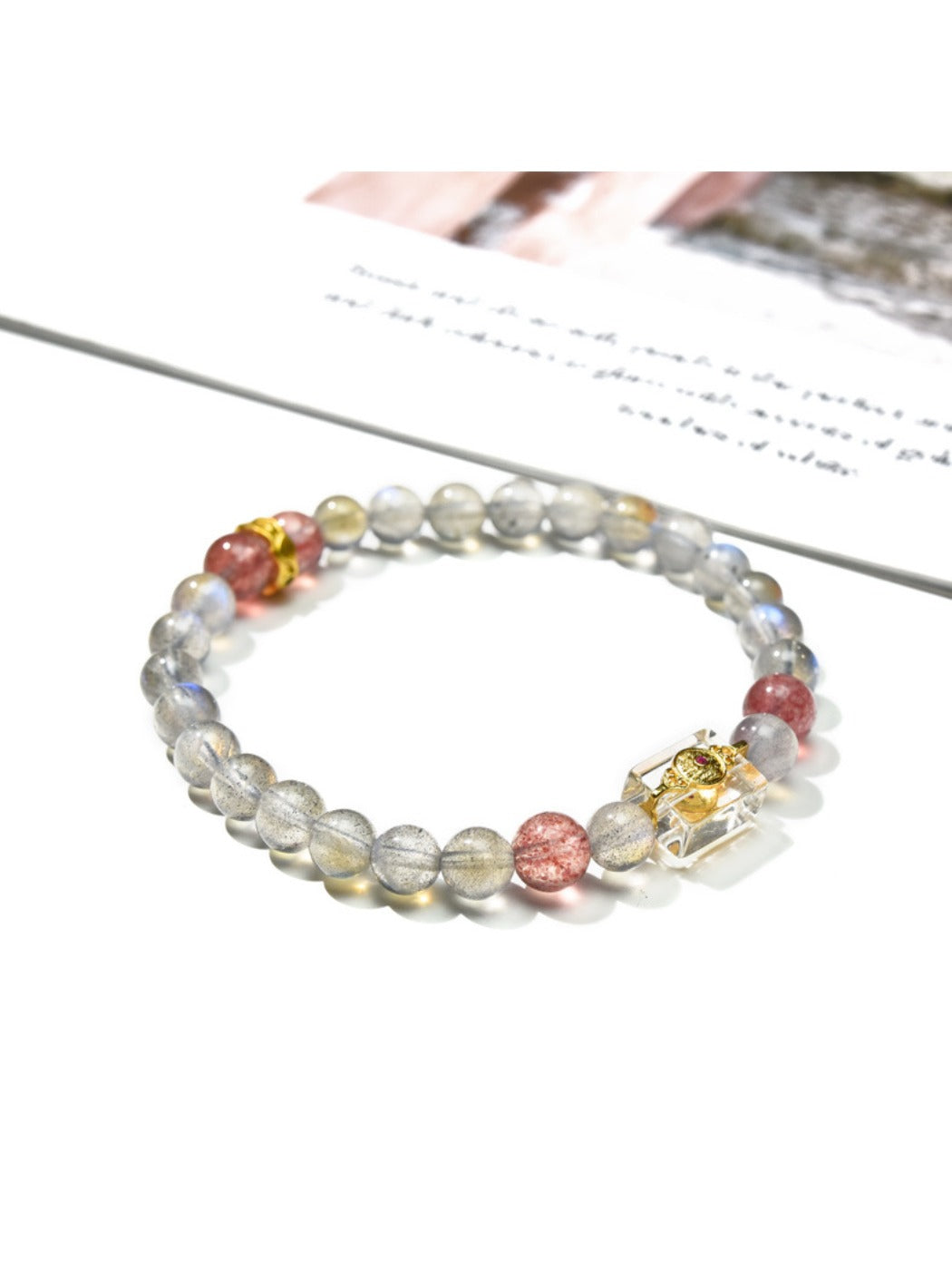 Close-up of Lovra color block crystal beaded bracelet showing detailed beadwork
