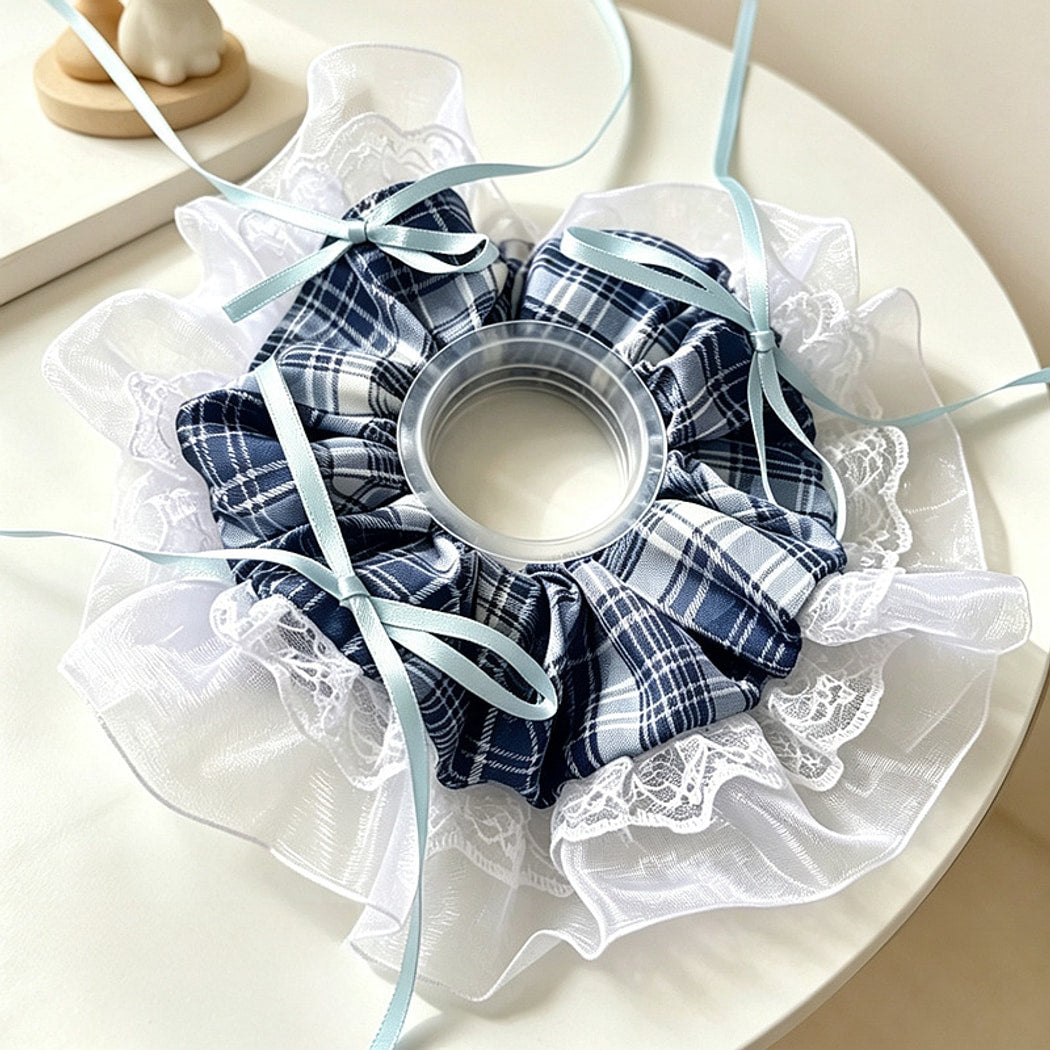 Gifty - Plaid Lace Bow Polyester Scrunchie