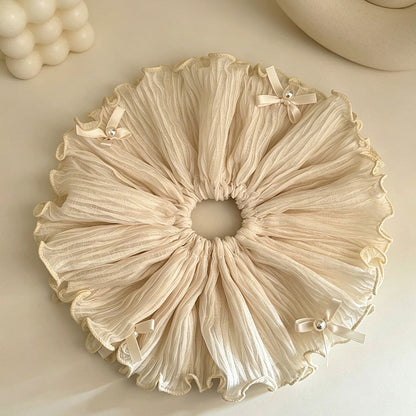Gifty - Pleated Ruffle Bow Detail Polyester Scrunchie