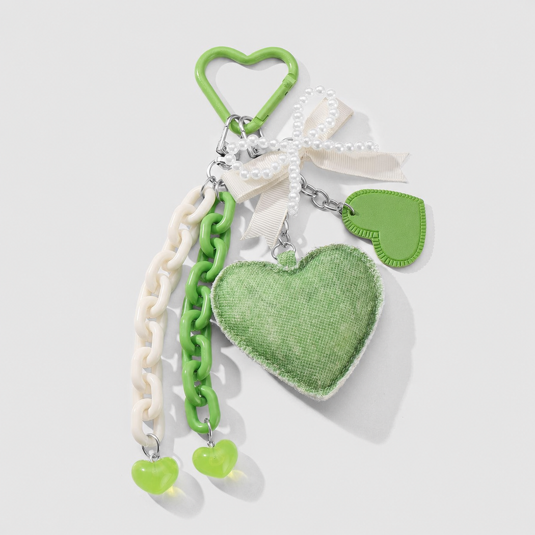 Green Heart Charm Bow Keychain alternate view