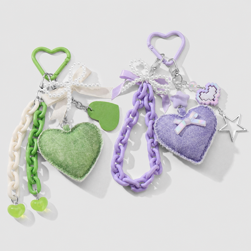 Heart Charm Bow Keychain showing available styles