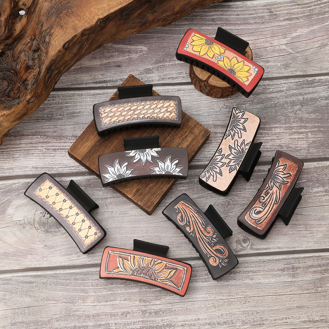 Beau - Western Sunflower Print Hair Claw variant overview on neutral background