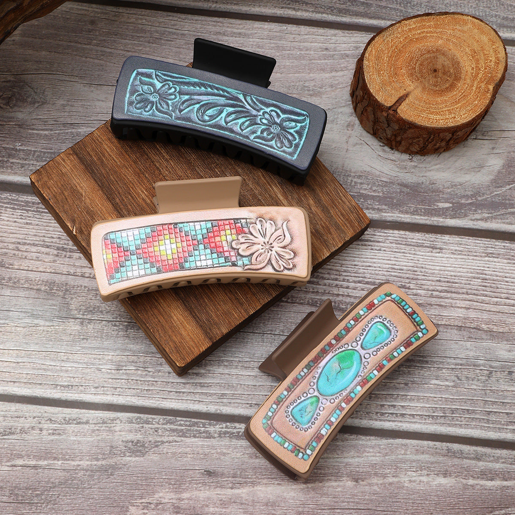 Beau - Turquoise Western Pattern Hair Claw variant overview on neutral background