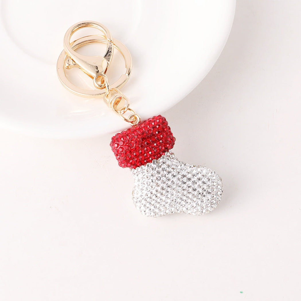 Red and silver Christmas stocking keychain