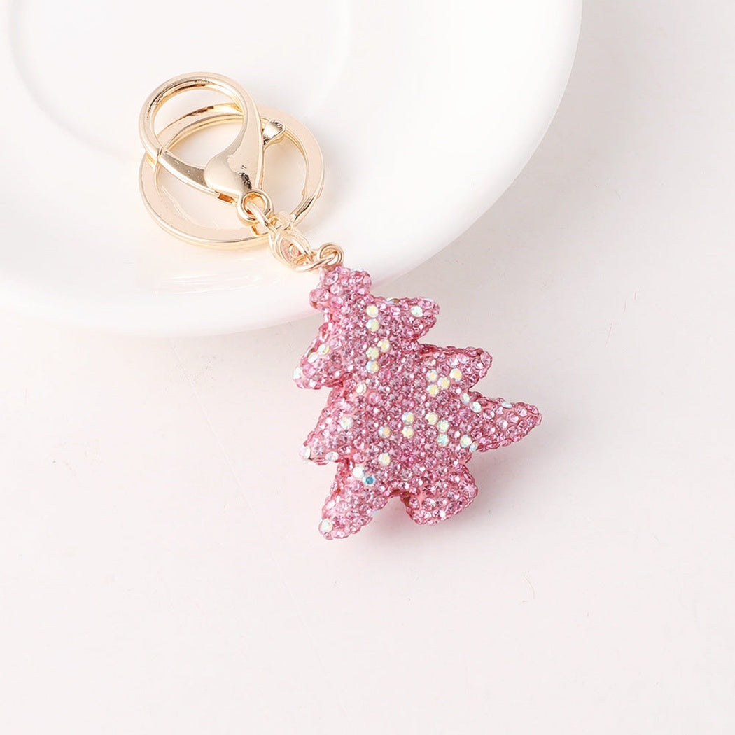 Pink Christmas tree keychain