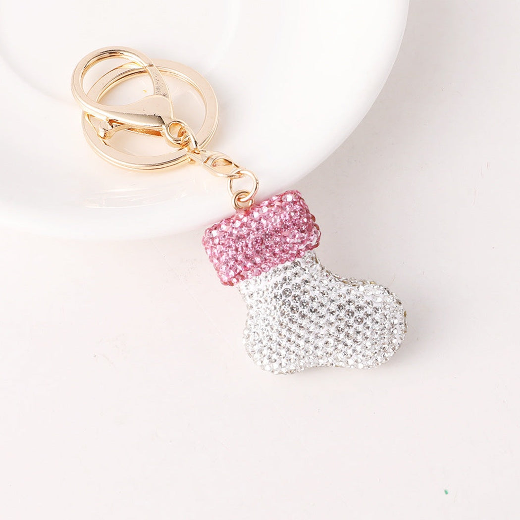Pink Christmas stocking keychain