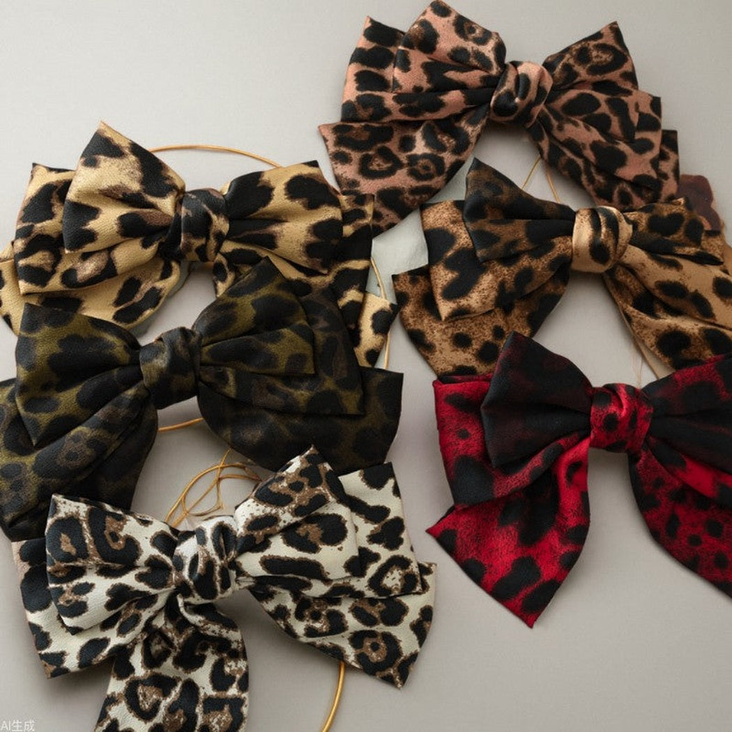 Beau - Satin Leopard Print Bow Hair Clip showing multiple available variants