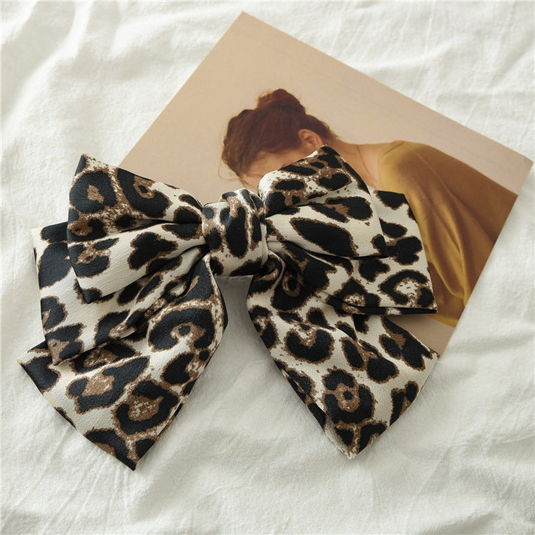 Beau - Satin Leopard Print Bow Hair Clip variant image 4